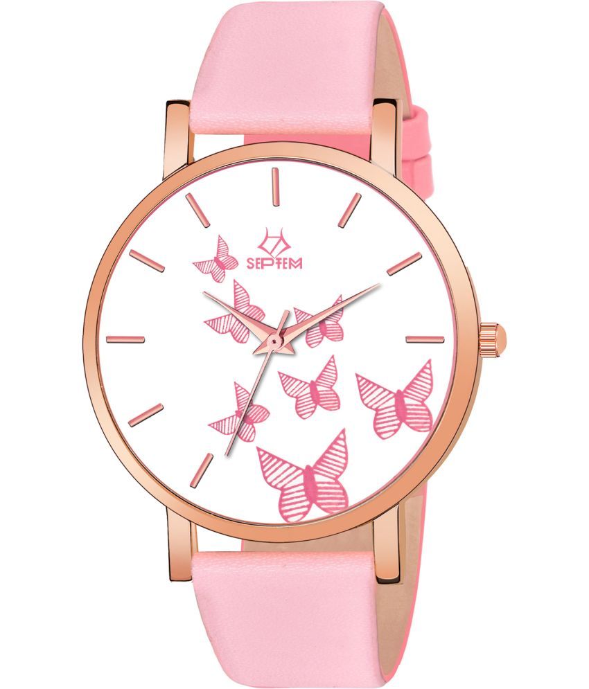     			Septem Pink Leather Analog Men's Watch