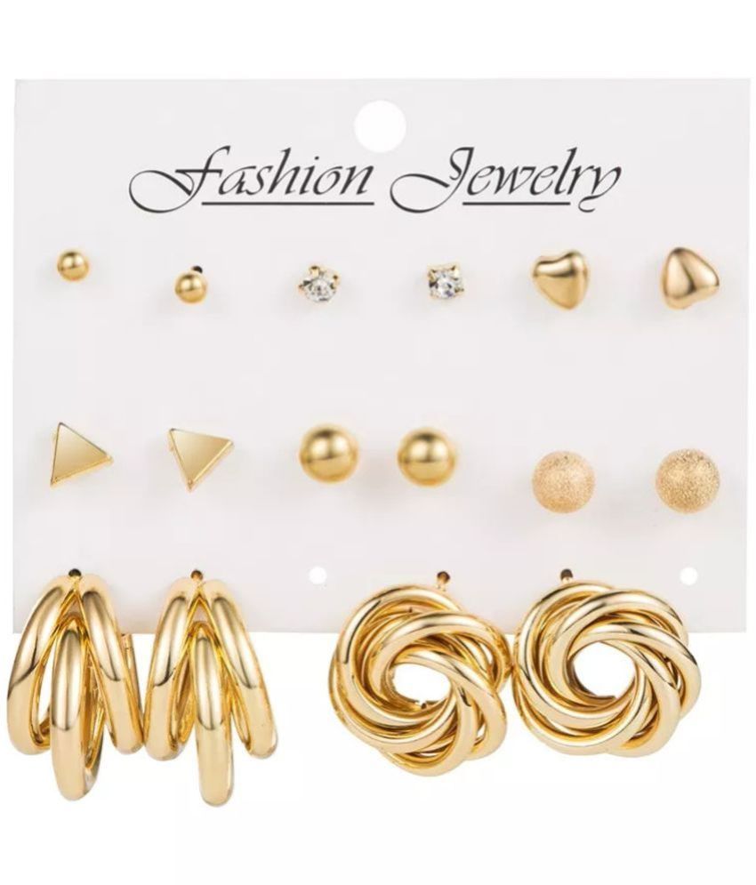     			Thrillz Golden Stud Earrings ( Pack of 8 )