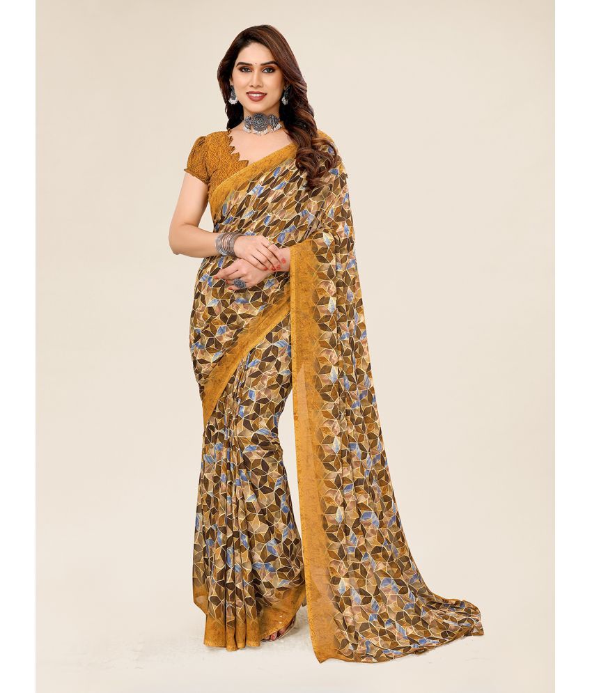     			ANAND SAREES Georgette Printed Saree With Blouse Piece - Mustard ( Pack of 1 )