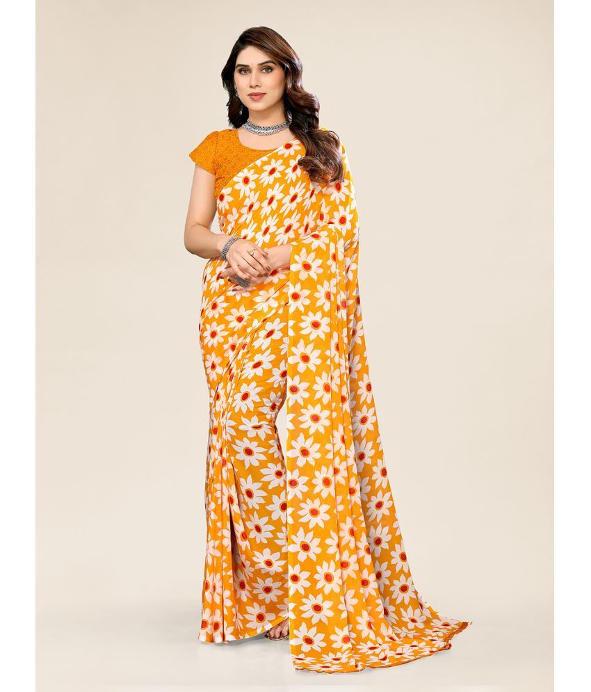     			ANAND SAREES Georgette Printed Saree With Blouse Piece - Yellow ( Pack of 1 )