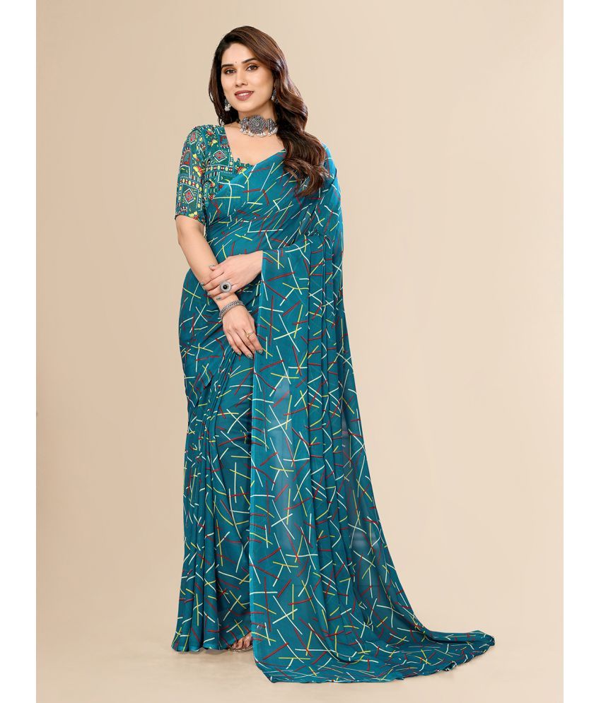     			ANAND SAREES Georgette Printed Saree With Blouse Piece - Rama ( Pack of 1 )