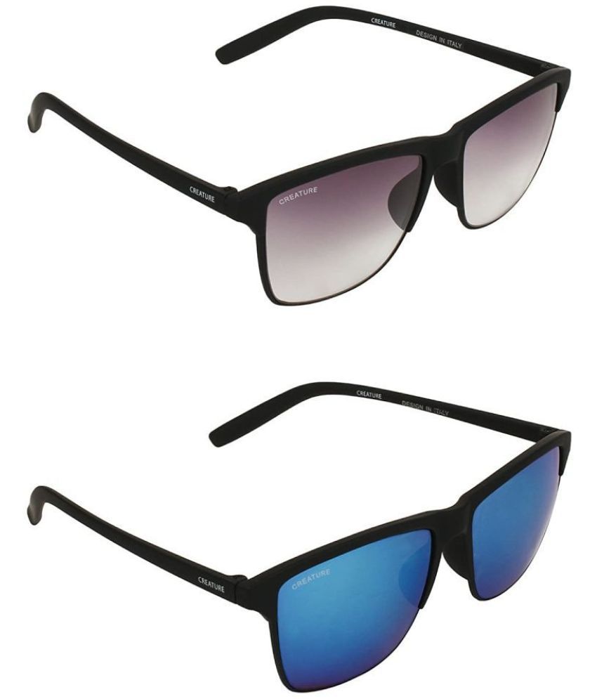     			Creature Black Rectangular Sunglasses ( Pack of 2 )