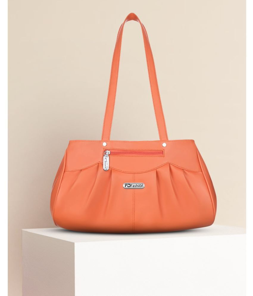     			FD Fashion Orange PU Shoulder Bag