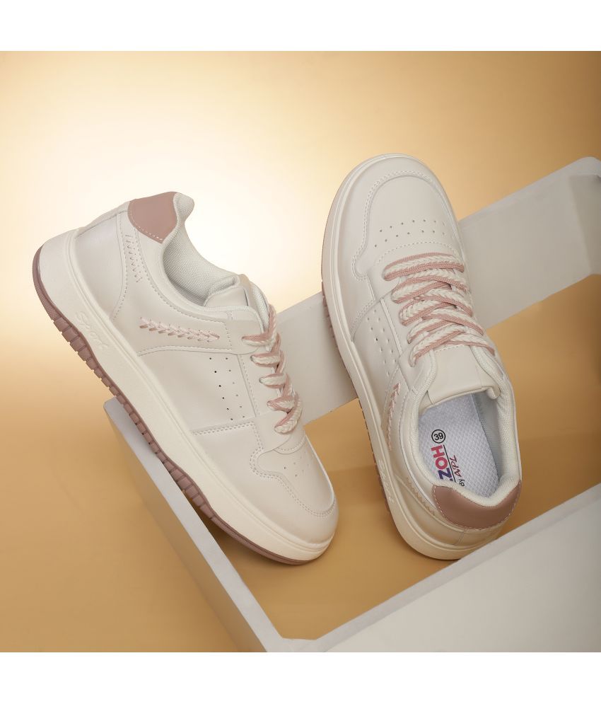     			OZZOH White,Peach Women's Sneakers