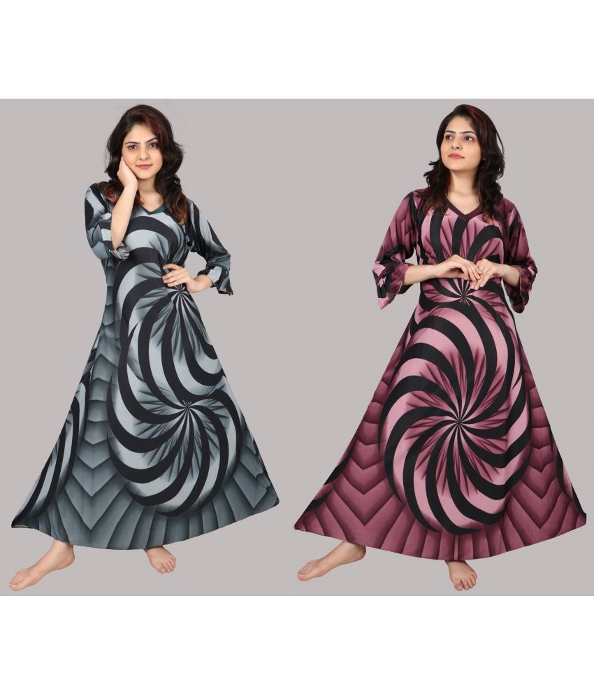     			PURSA Charcoal,Magenta Satin Women's Nightwear Nighty & Night Gowns ( Pack of 2 )