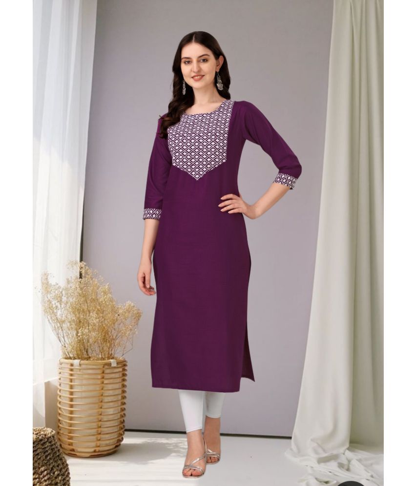     			Parnavi Cotton Embroidered Straight Women's Kurti - Purple ( Pack of 1 )