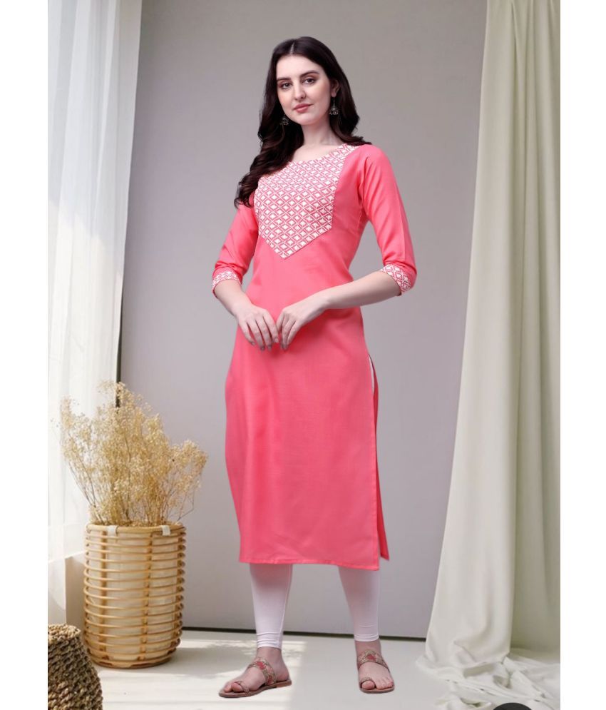     			Parnavi Cotton Embroidered Straight Women's Kurti - Pink ( Pack of 1 )