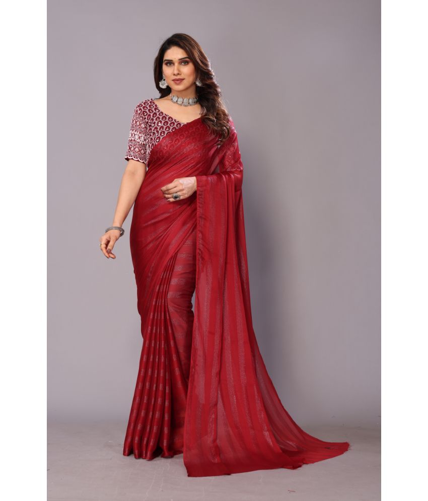     			Rangita Chiffon Solid Saree With Blouse Piece - Maroon ( Pack of 1 )