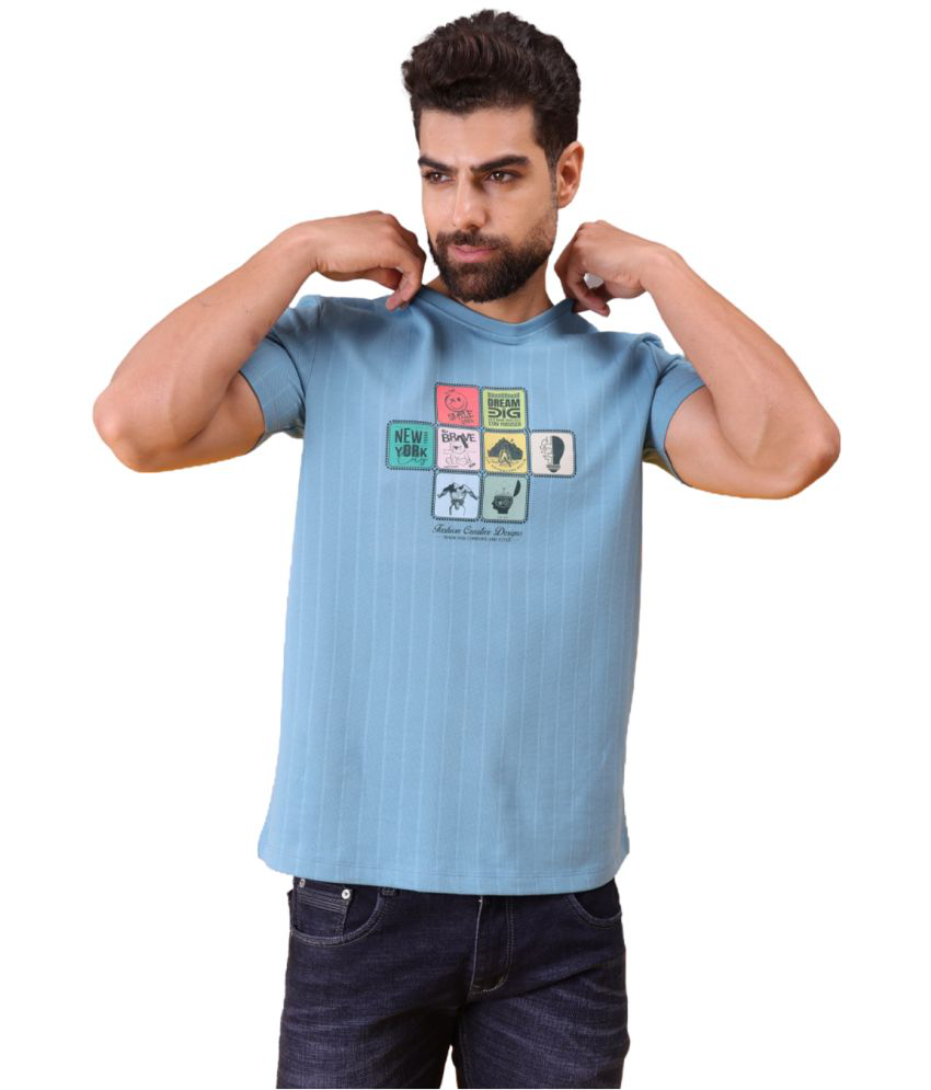     			SOCIAL FIBRE Cotton Blend Regular Fit Printed Half Sleeves Men's T-Shirt - Blue ( Pack of 1 )