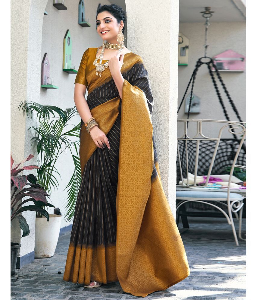     			Satrani Art Silk Self Design Saree With Blouse Piece - Black ( Pack of 1 )