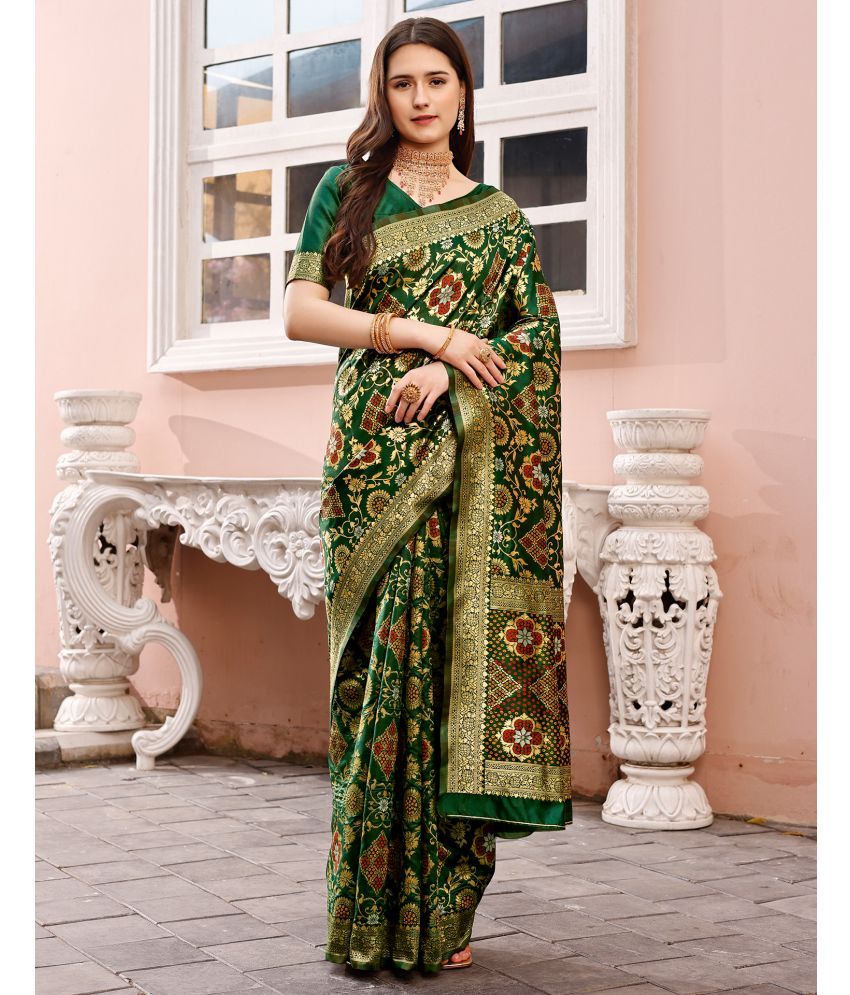     			Satrani Art Silk Woven Saree With Blouse Piece - Green ( Pack of 1 )