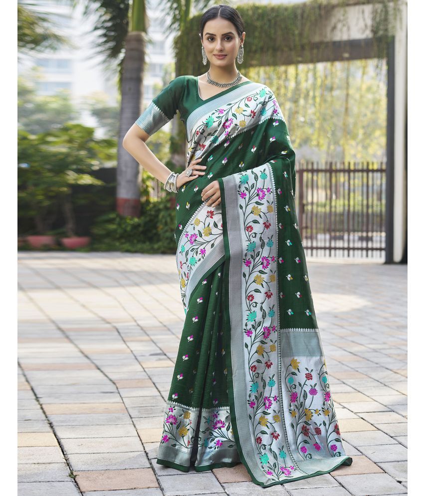     			Satrani Art Silk Woven Saree With Blouse Piece - Green ( Pack of 1 )