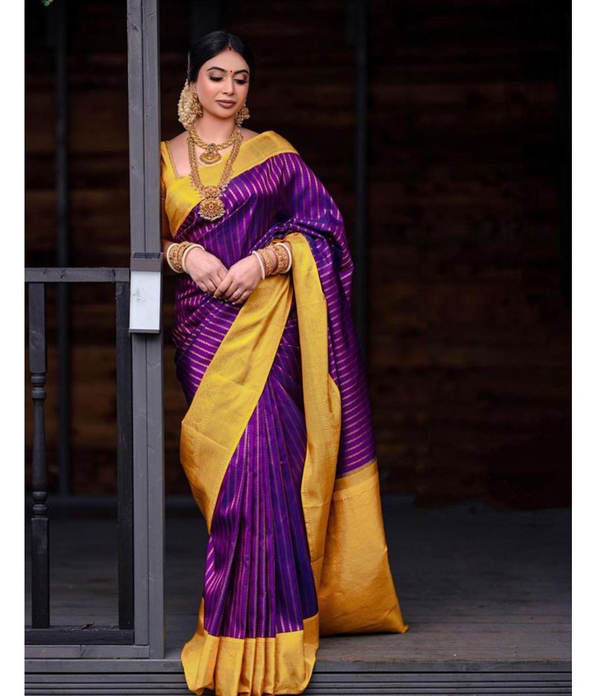     			Satrani Art Silk Woven Saree With Blouse Piece - Lavender ( Pack of 1 )