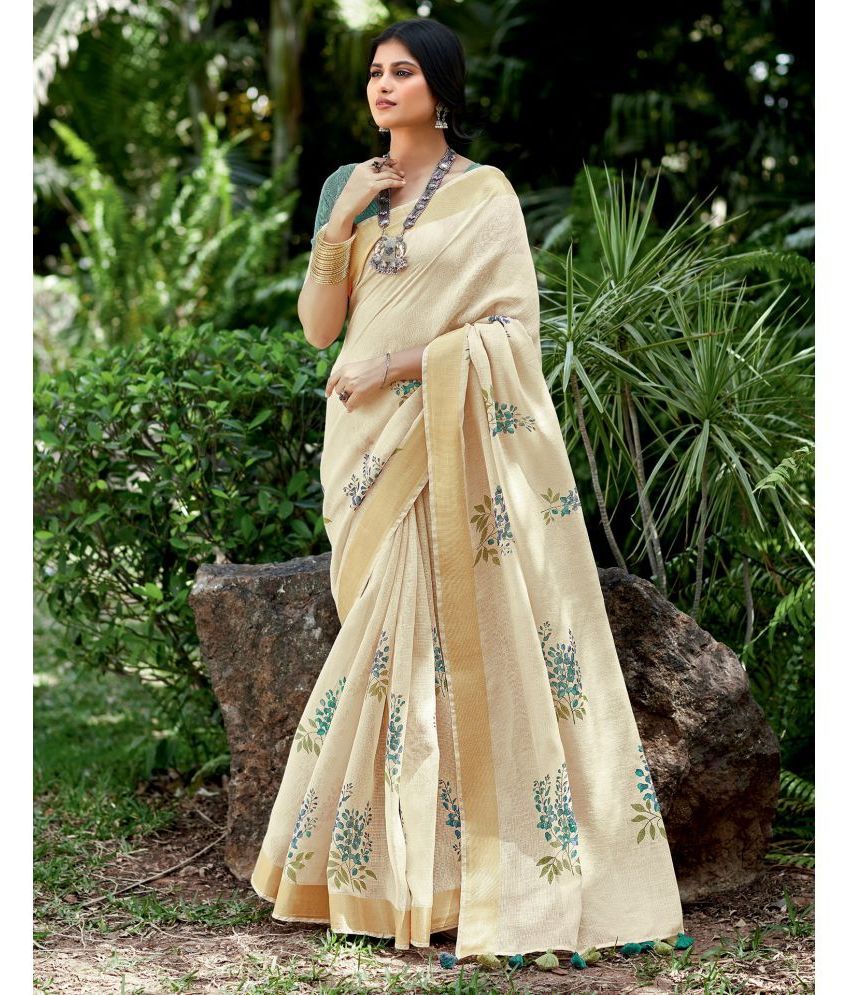     			Satrani Cotton Printed Saree With Blouse Piece - Beige1 ( Pack of 1 )