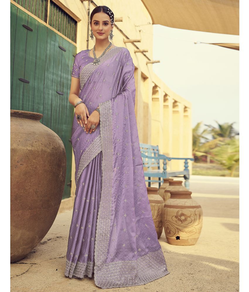     			Satrani Georgette Embroidered Saree With Blouse Piece - Purple ( Pack of 1 )