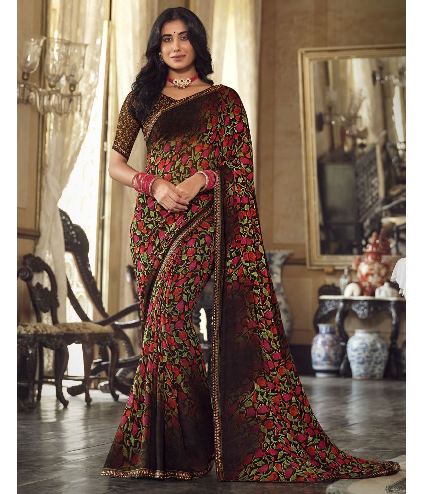     			Satrani Georgette Printed Saree With Blouse Piece - Multicolor ( Pack of 1 )