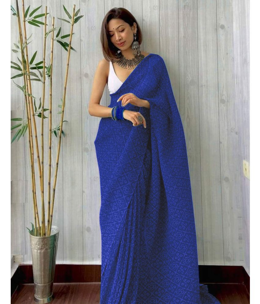     			Satrani Georgette Printed Saree With Blouse Piece - Blue ( Pack of 1 )