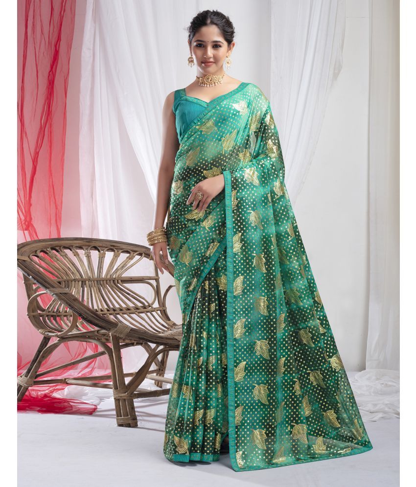     			Satrani Lycra Embellished Saree With Blouse Piece - Mint Green ( Pack of 1 )