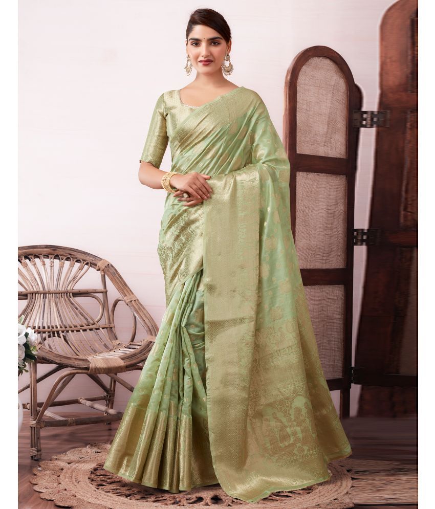     			Satrani Organza Self Design Saree With Blouse Piece - Mint Green ( Pack of 1 )