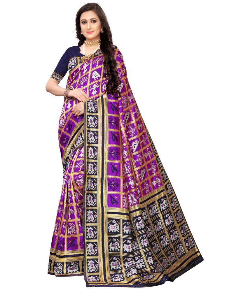    			Satrani Silk Blend Woven Saree With Blouse Piece - Purple ( Pack of 1 )