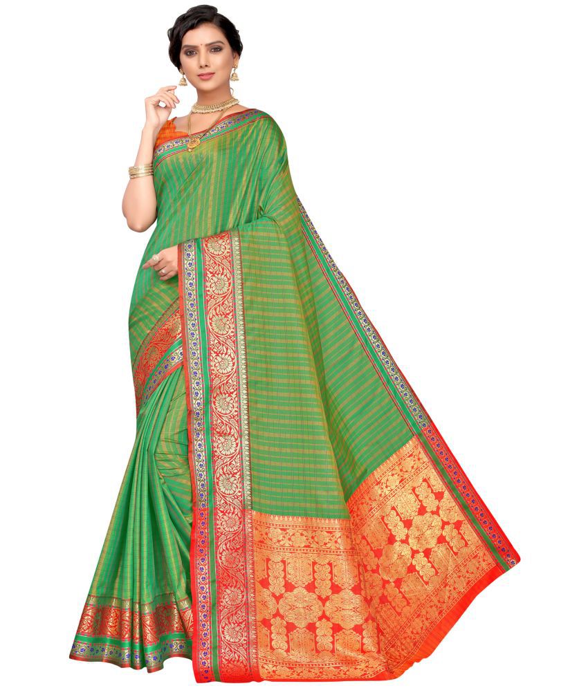     			Satrani Silk Blend Woven Saree With Blouse Piece - Green ( Pack of 1 )