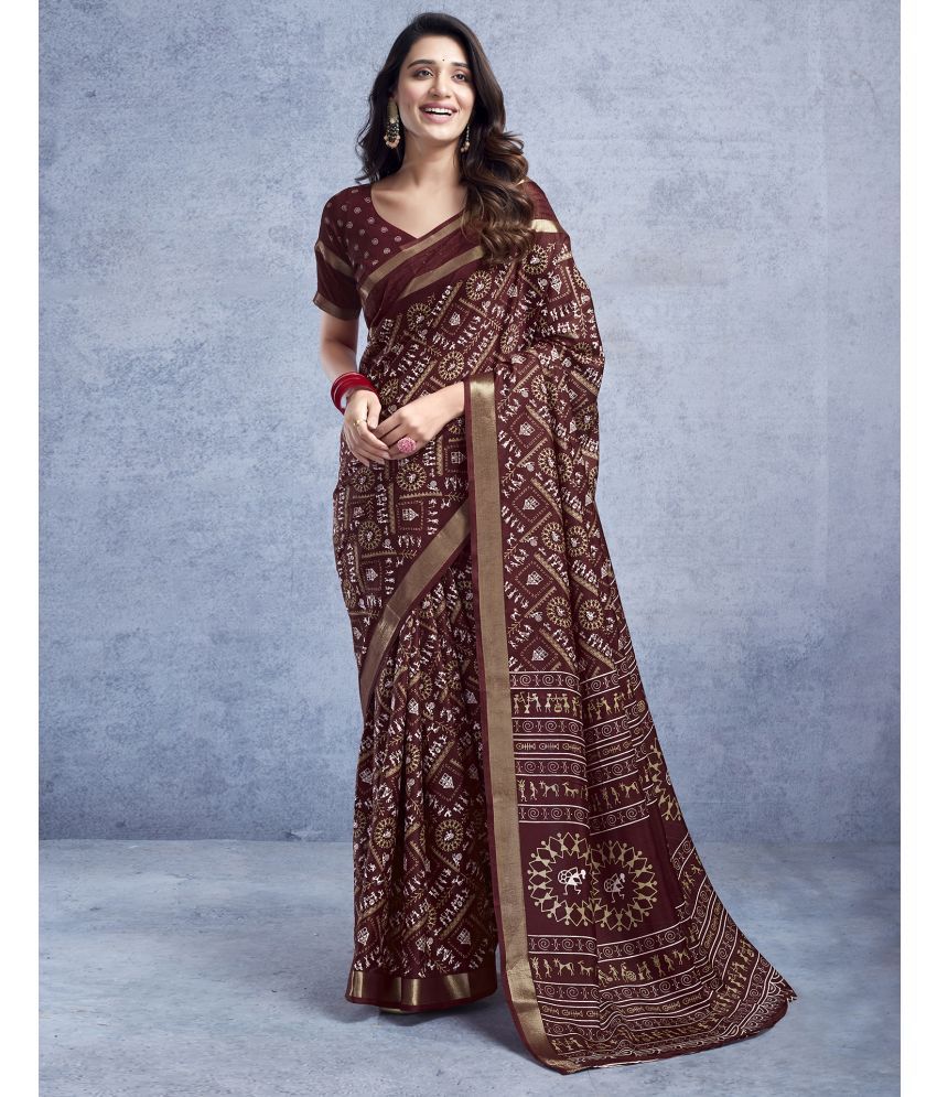     			Satrani Silk PRINTED Saree With Blouse Piece - Maroon ( Pack of 1 )