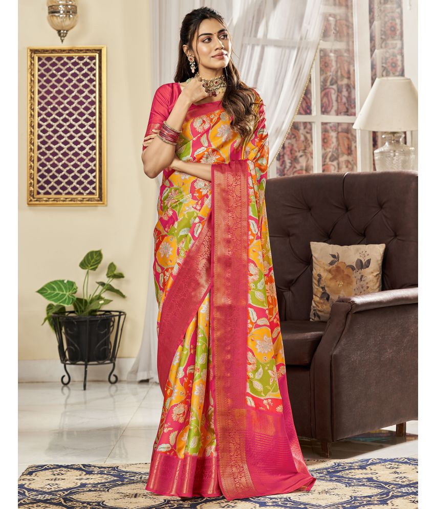     			Satrani Silk Woven Saree With Blouse Piece - Pink ( Pack of 1 )