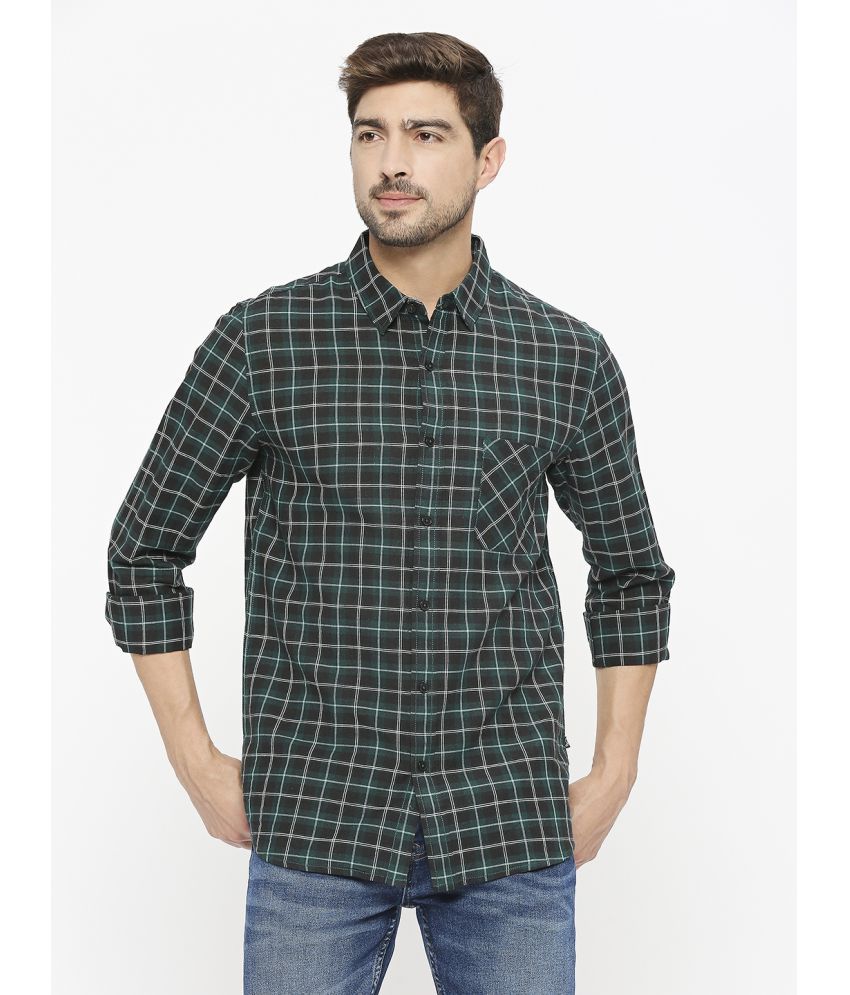     			Solemio 100% Cotton Slim Fit Checks Full Sleeves Men's Casual Shirt - Green ( Pack of 1 )