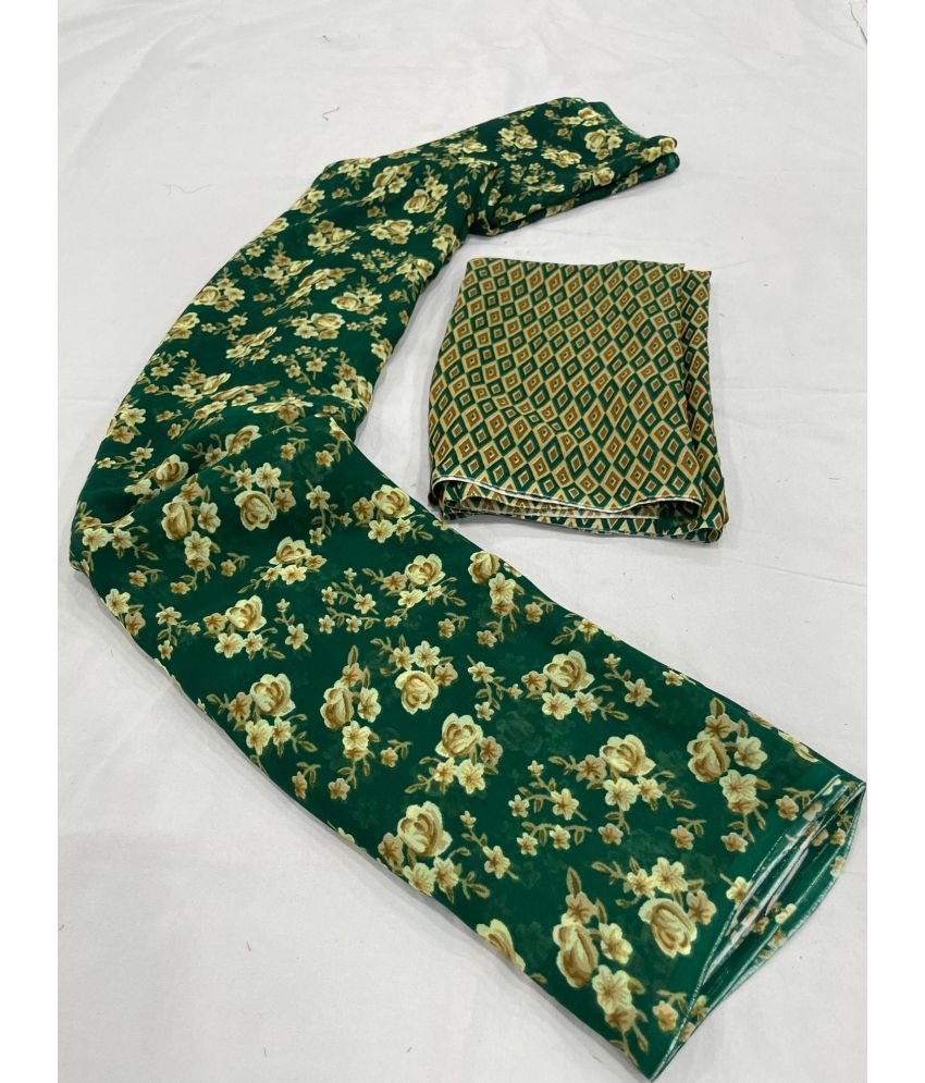     			Vichitro Georgette Printed Saree With Blouse Piece - Green ( Pack of 1 )