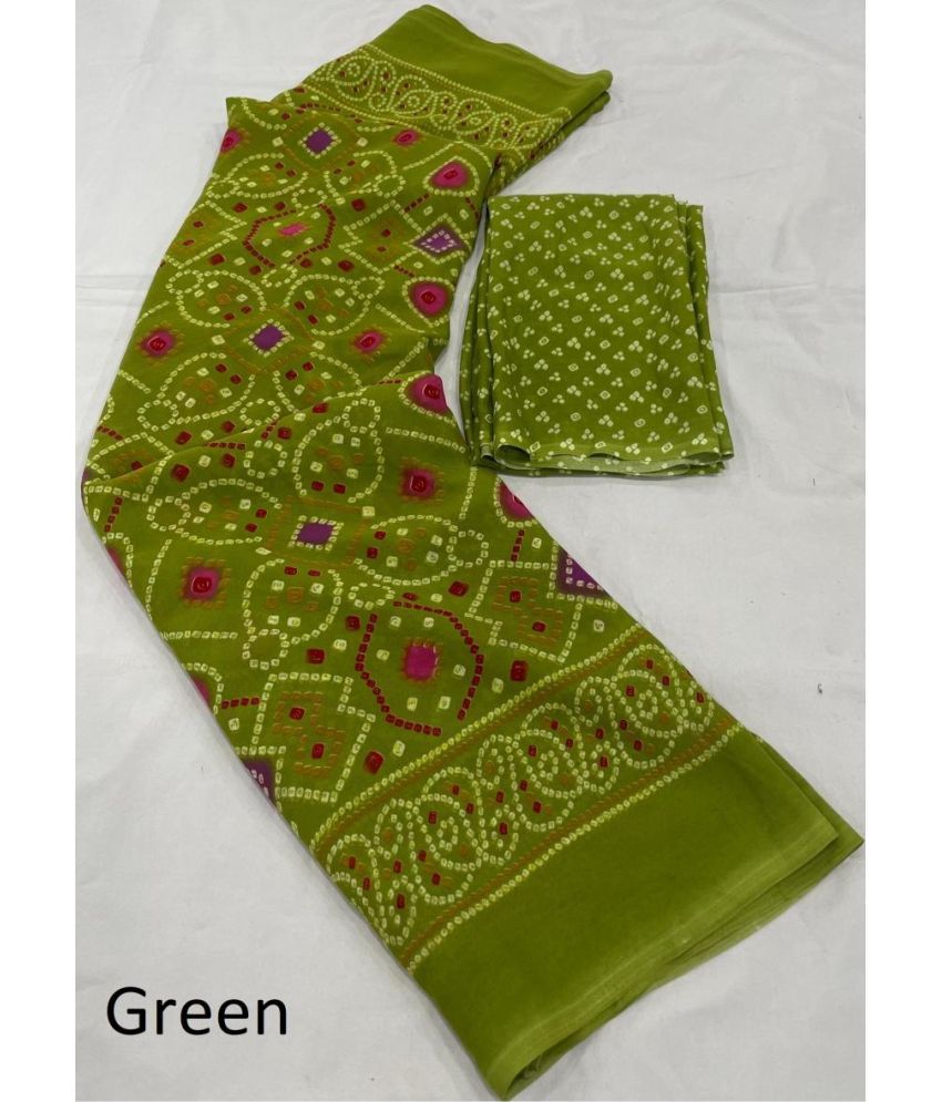     			Vichitro Georgette Printed Saree With Blouse Piece - Green ( Pack of 1 )