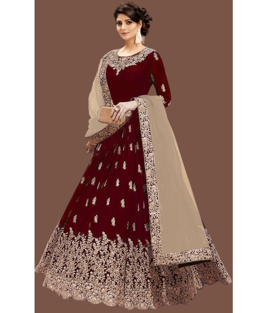     			kedar fab Maroon Anarkali Silk Blend Women's Semi Stitched Ethnic Gown ( Pack of 1 )