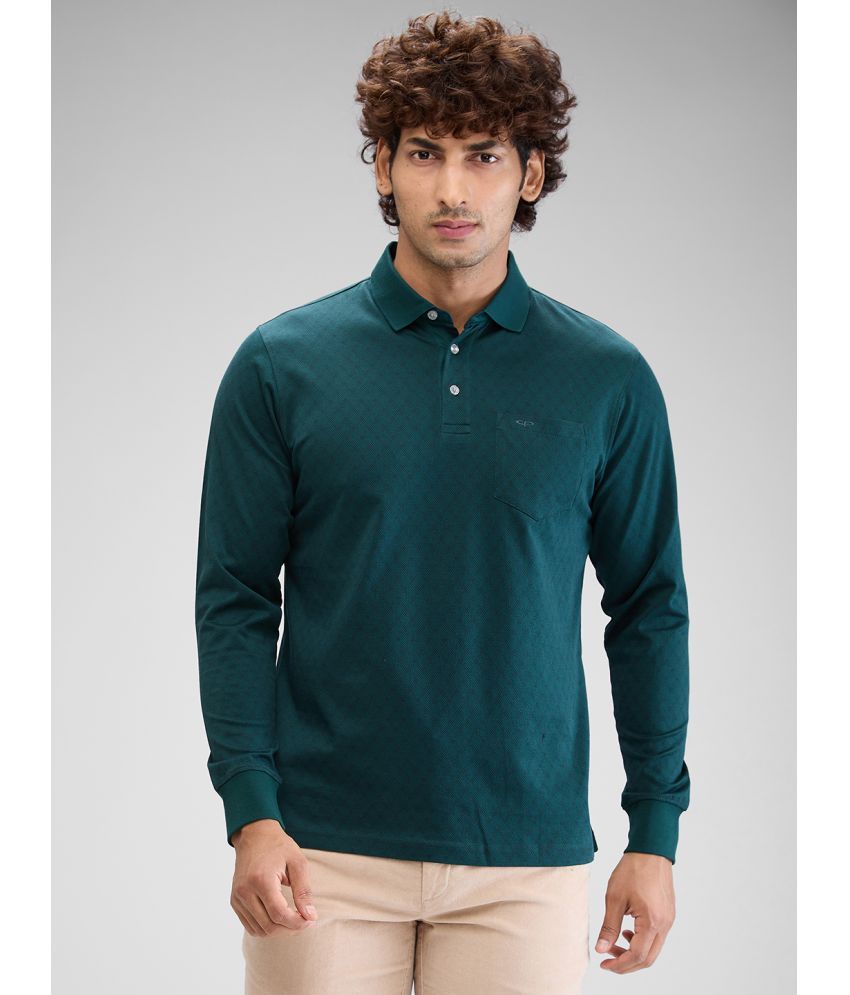     			Colorplus Cotton Regular Fit Self Design Full Sleeves Men's Polo T Shirt - Green ( Pack of 1 )