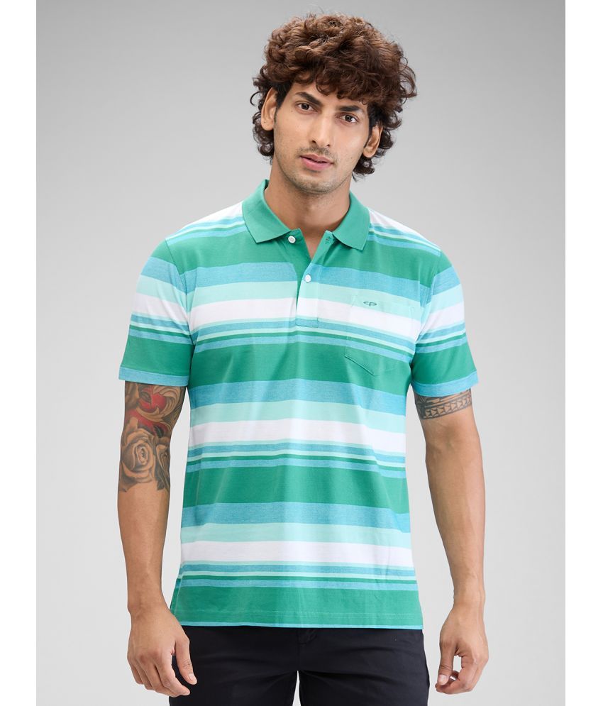     			Colorplus Cotton Regular Fit Striped Half Sleeves Men's Polo T Shirt - Green ( Pack of 1 )