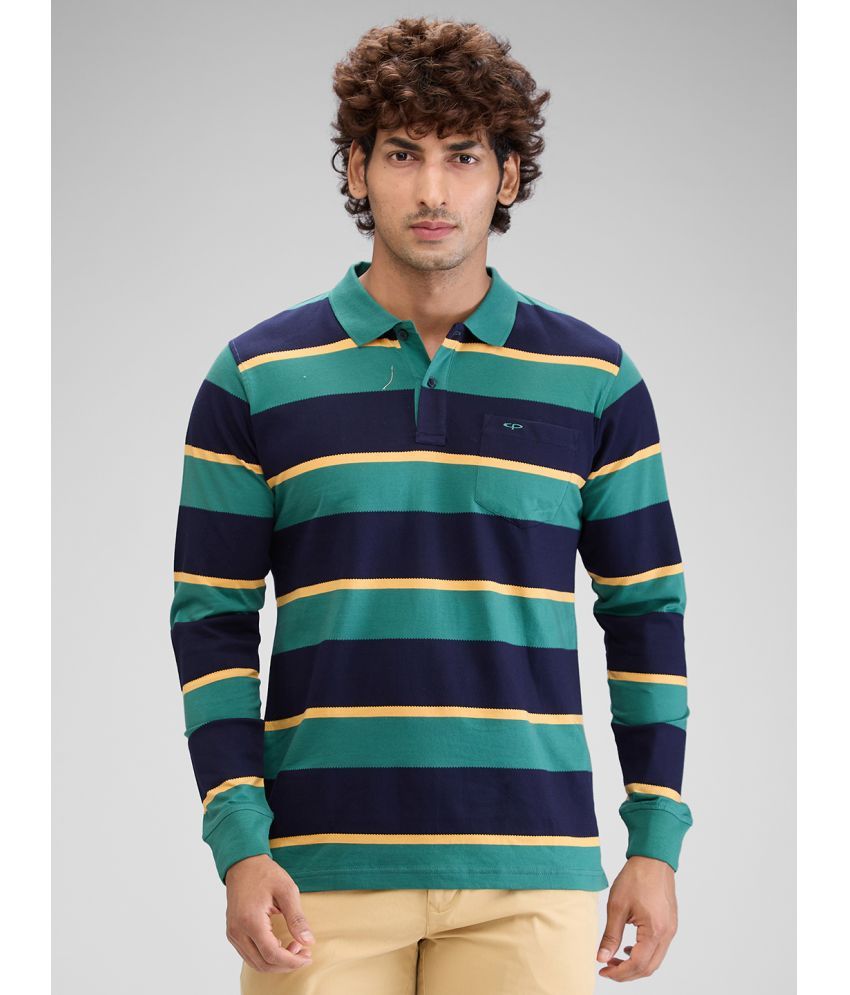     			Colorplus Cotton Regular Fit Striped Full Sleeves Men's Polo T Shirt - Green ( Pack of 1 )