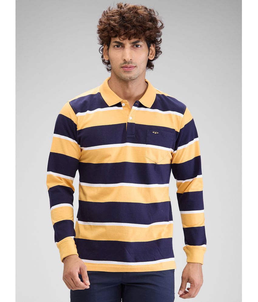     			Colorplus Cotton Regular Fit Striped Full Sleeves Men's Polo T Shirt - Yellow ( Pack of 1 )
