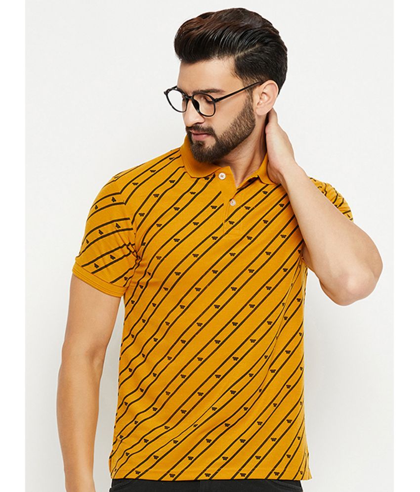     			GET GOLF Cotton Blend Regular Fit Striped Half Sleeves Men's Polo T Shirt - Mustard ( Pack of 1 )