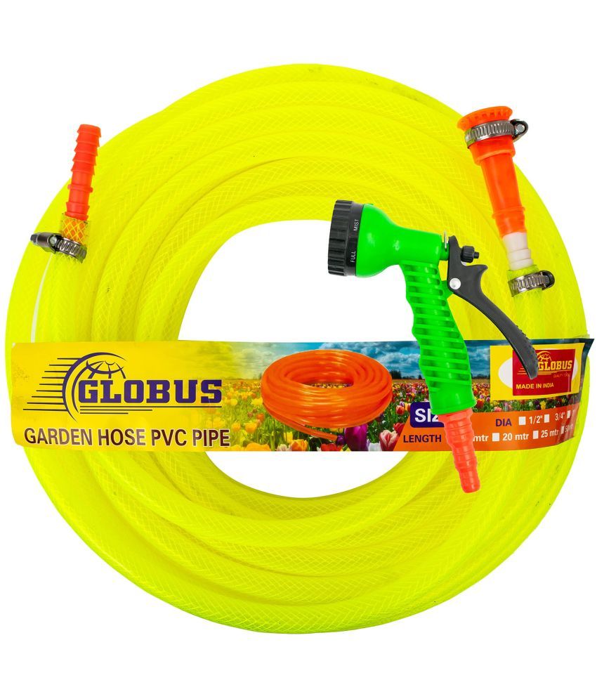     			Globus Garden Nylon Water Hose Pipe(Length-10 Mtr & Thickness-1/2"/12.5mm)Multicolour with Gun Sprayer