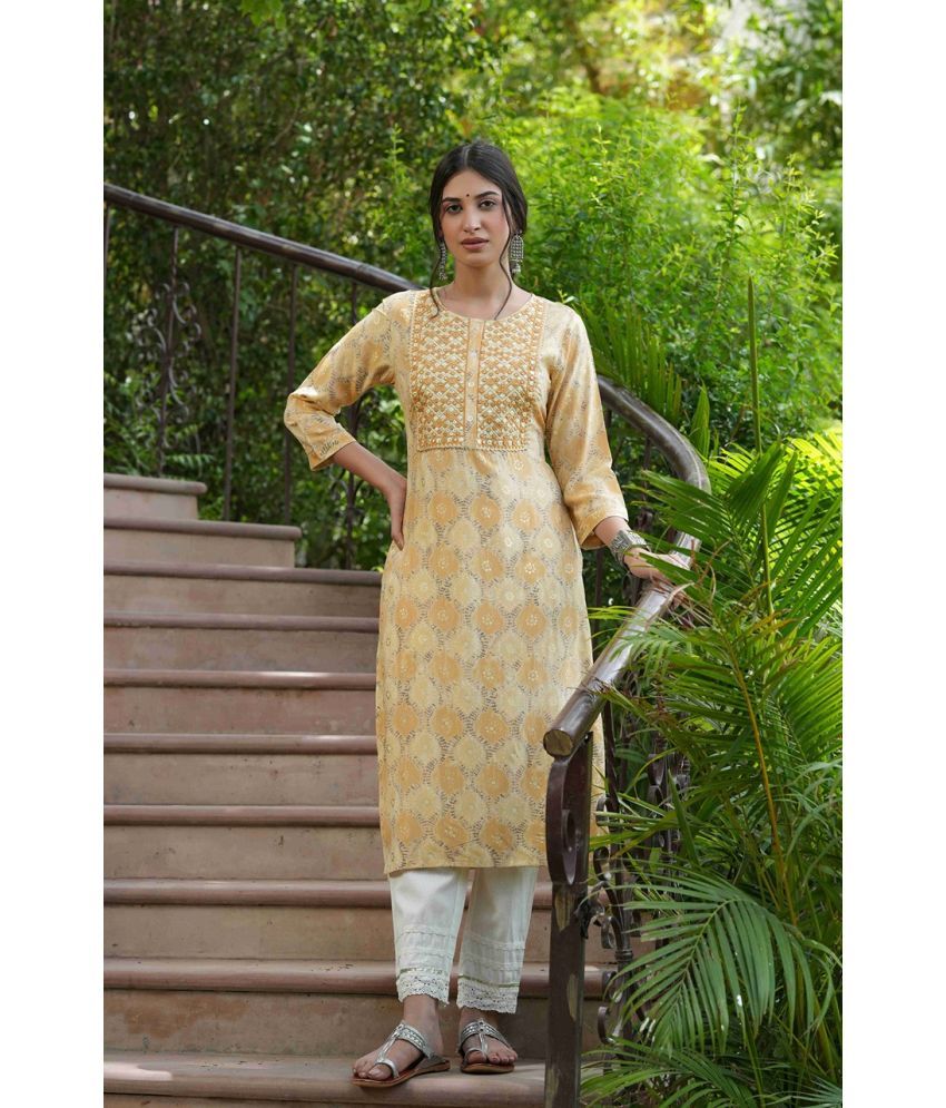     			Juniper Cotton Printed Straight Women's Kurti - Beige ( Pack of 1 )