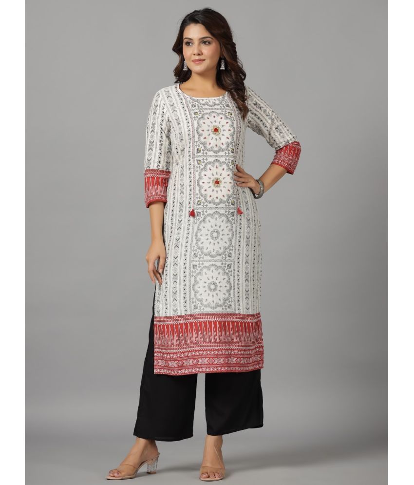     			Juniper Rayon Printed Straight Women's Kurti - White ( Pack of 1 )