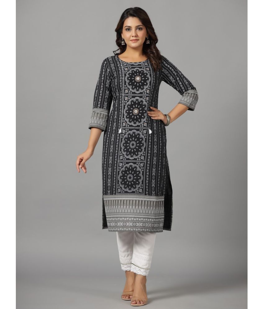     			Juniper Rayon Printed Straight Women's Kurti - Black ( Pack of 1 )