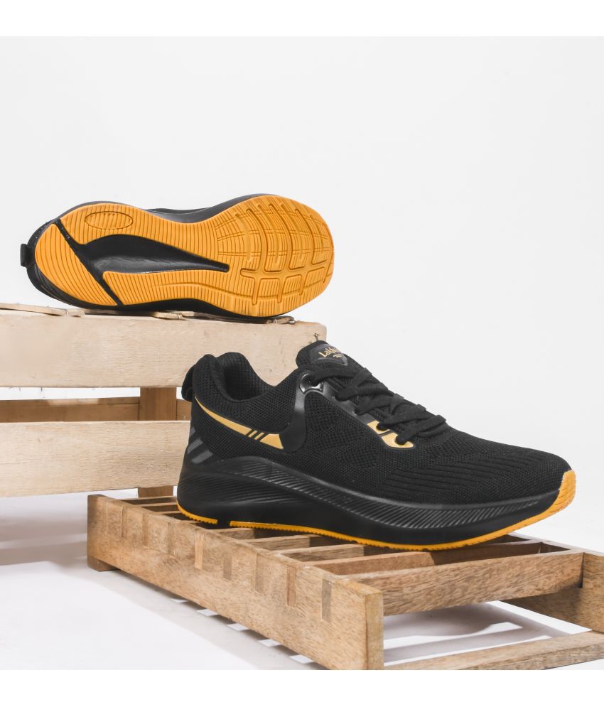     			Lakhani Aashirwad E-Kick-08_Black-Gold Black Men's Sports Running Shoes