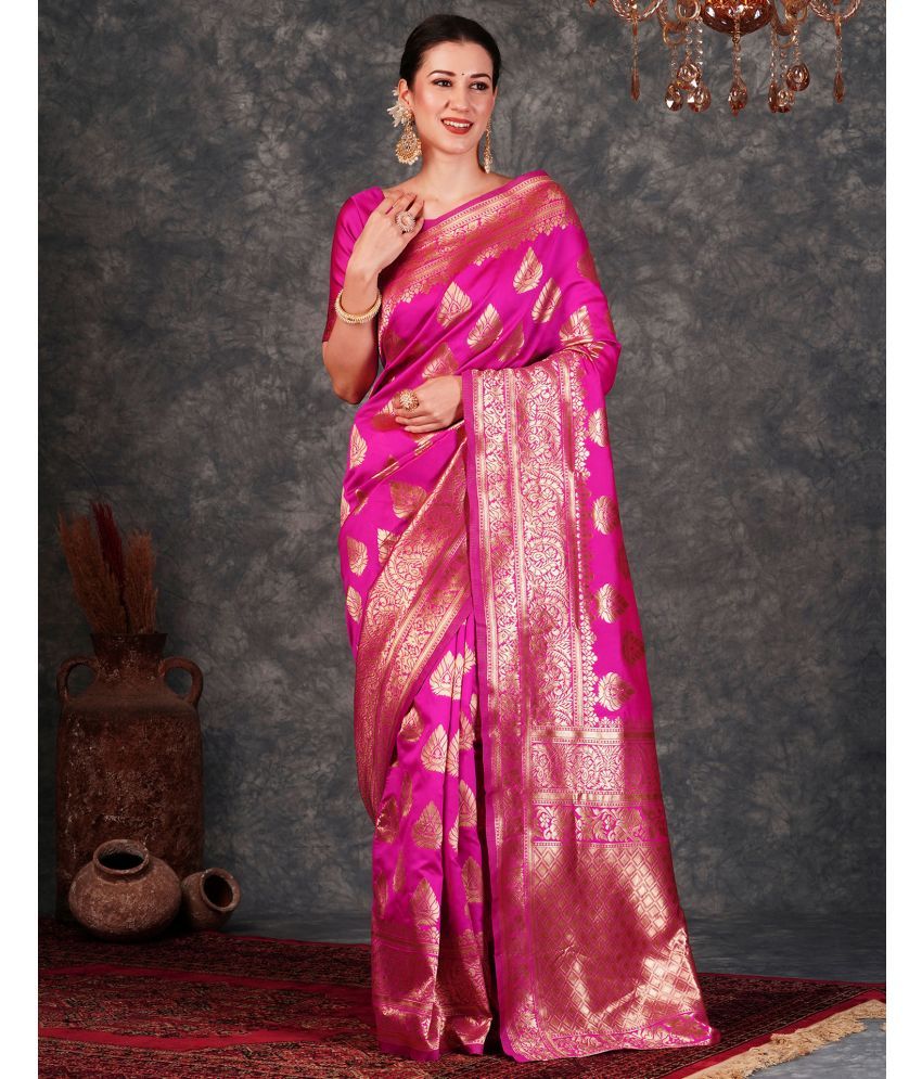     			Samah Art Silk Woven Saree With Blouse Piece - Magenta ( Pack of 1 )