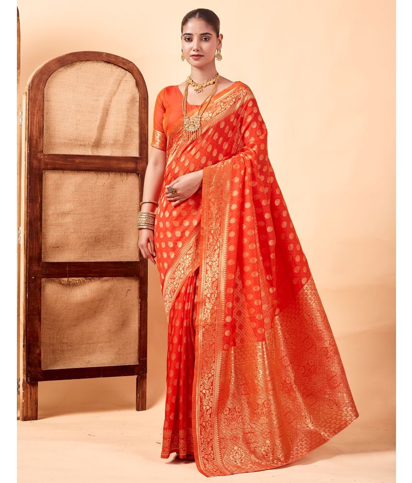     			Satrani Art Silk Self Design Saree With Blouse Piece - Orange ( Pack of 1 )