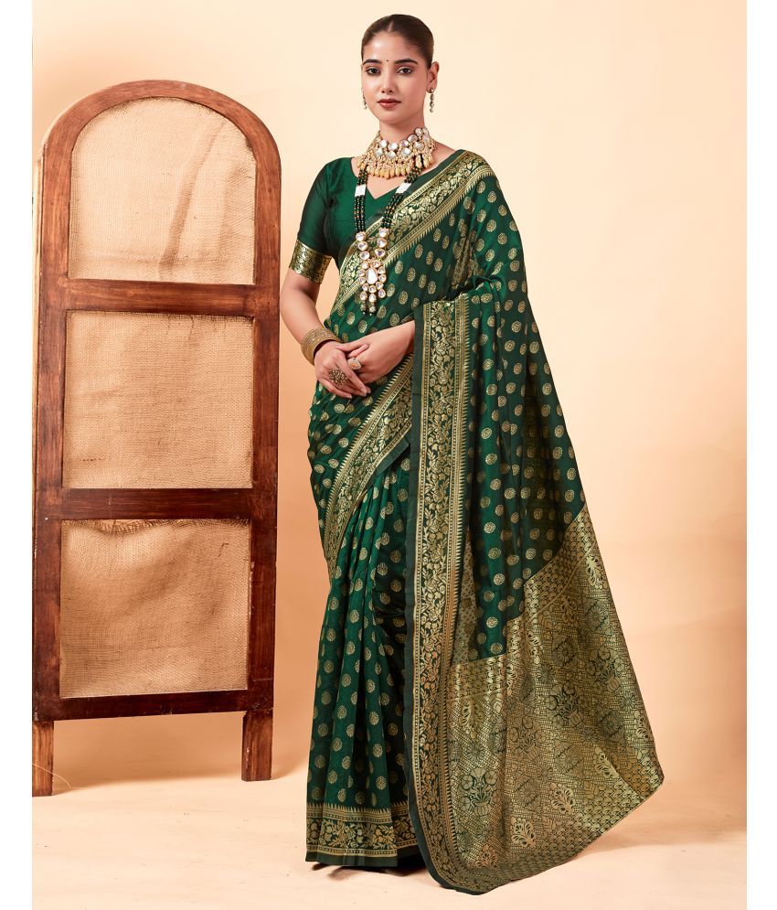     			Satrani Art Silk Self Design Saree With Blouse Piece - Green ( Pack of 1 )