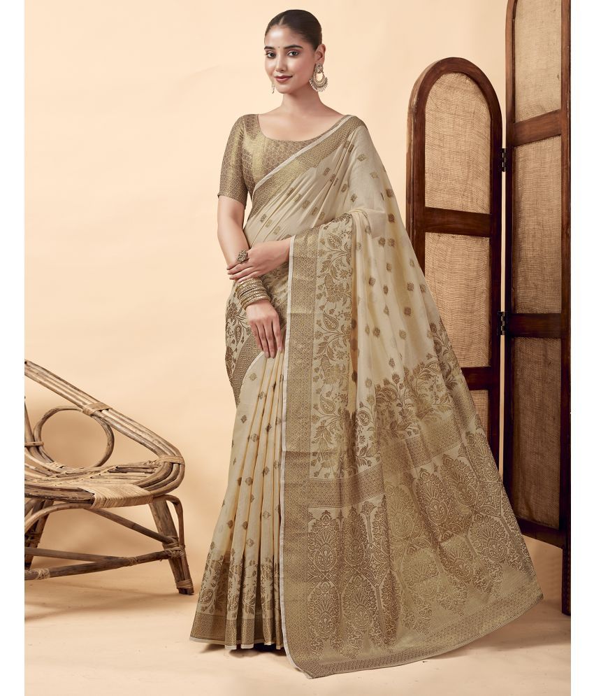     			Satrani Cotton Silk Self Design Saree With Blouse Piece - Beige ( Pack of 1 )