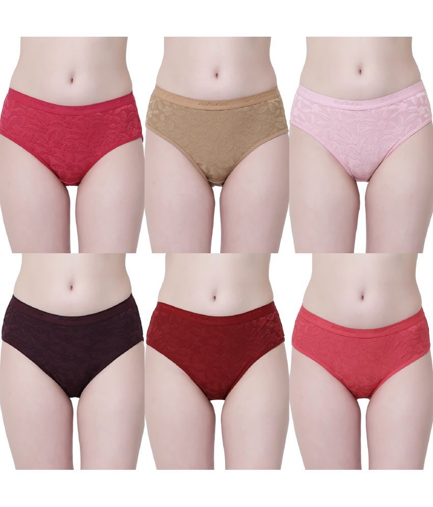     			Softskin Pack of 6 Nylon Self Design Women's Hipster ( Multicolor )