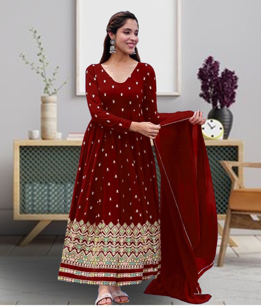     			kedar fab Maroon Anarkali Georgette Women's Stitched Ethnic Gown ( Pack of 1 )