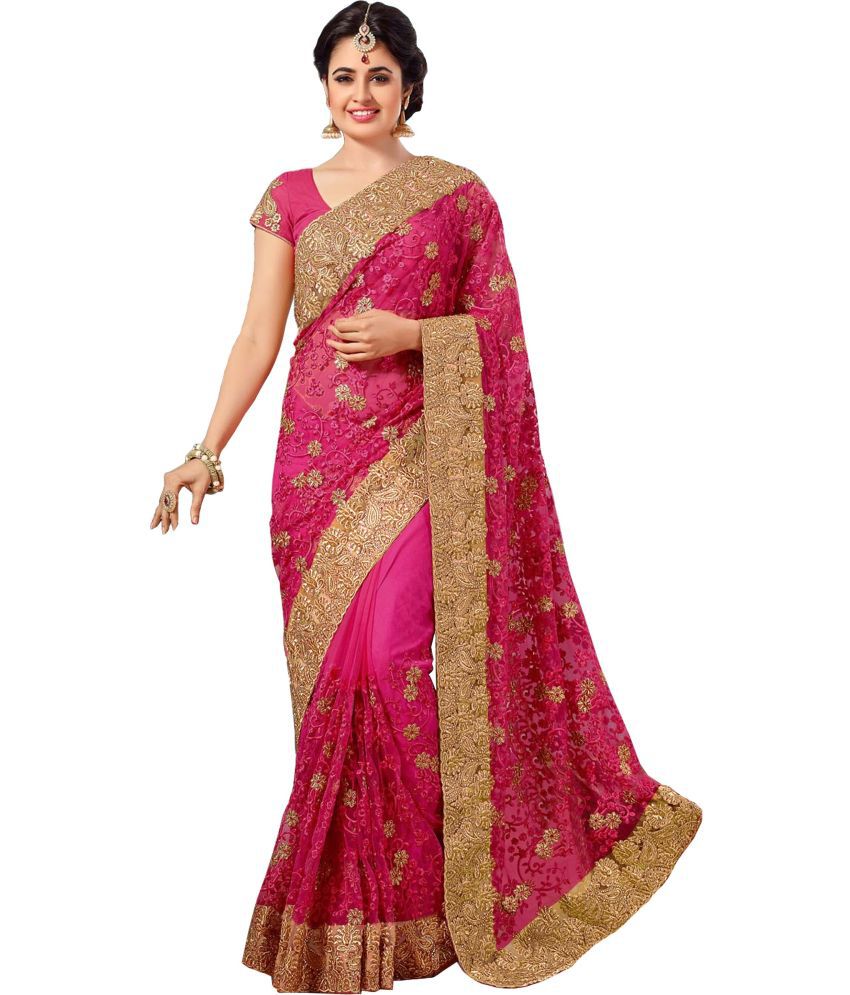     			kedar fab Silk Blend Embroidered Saree With Blouse Piece - Pink ( Pack of 1 )