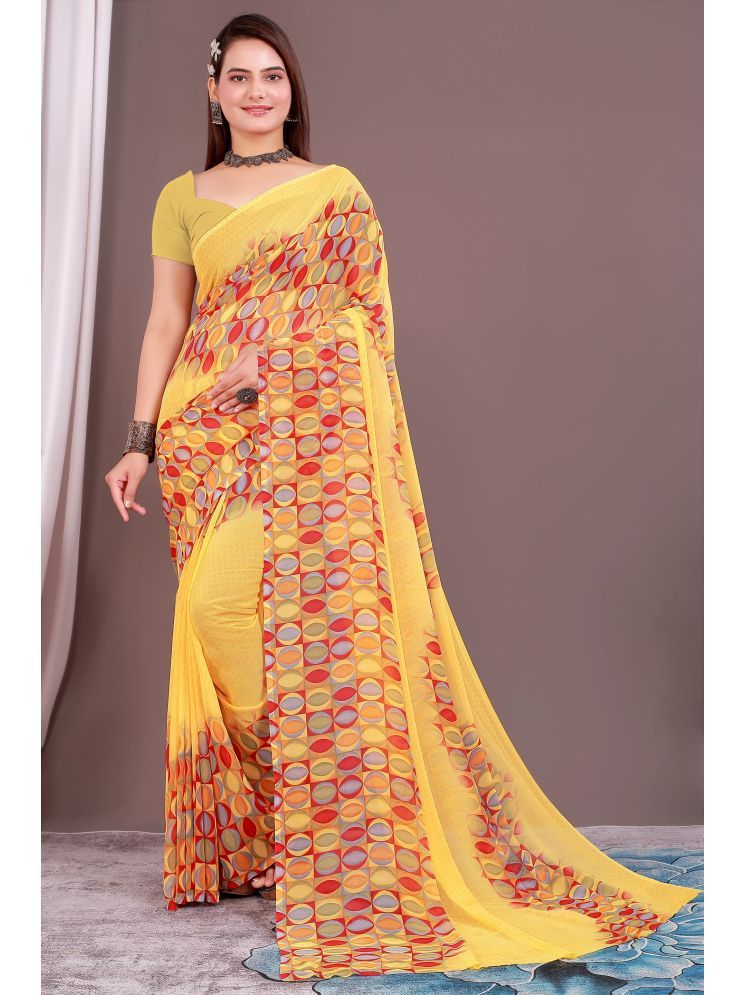     			Aishwarya Georgette Printed Saree Without Blouse Piece - Mustard ( Pack of 1 )