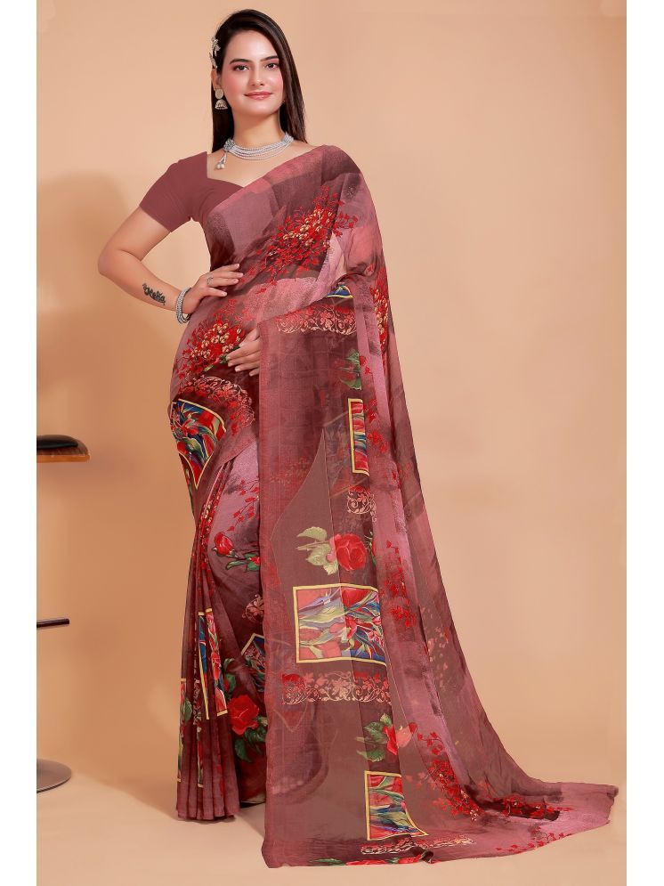     			Aishwarya Georgette Printed Saree Without Blouse Piece - Pink ( Pack of 1 )